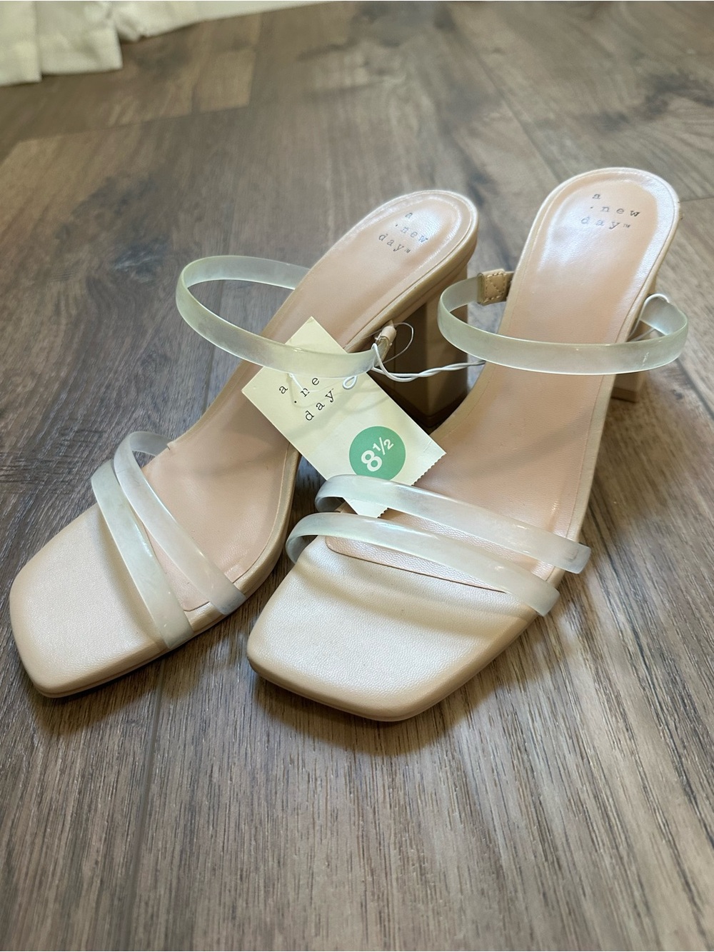 NWT! A New Day Women's Heels, Nude, Block Heel, Clear, Mule, Square Toe, 8.5